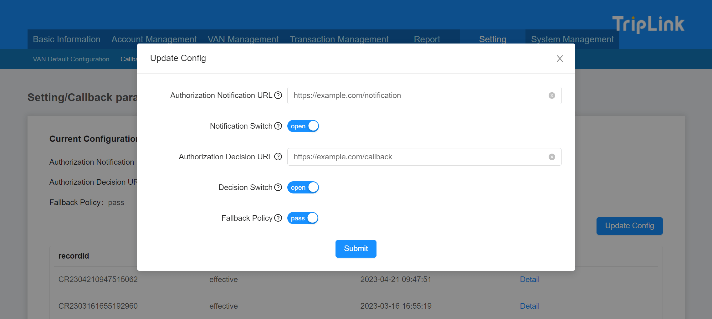 Config Submit